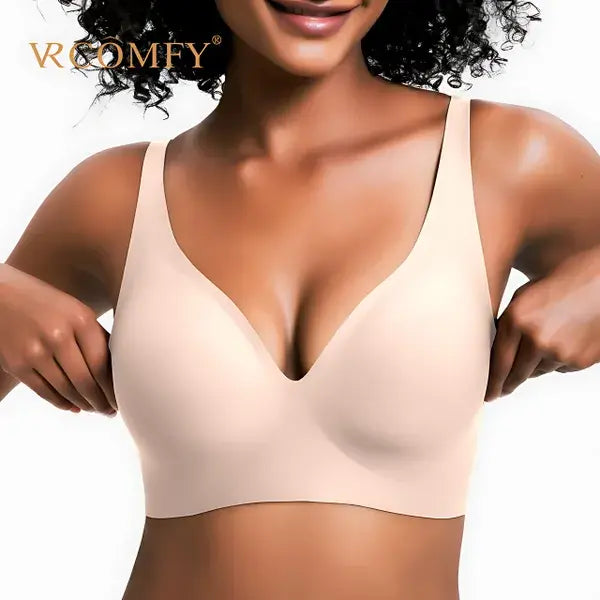 VRCÔMFY Vivid Bloom V-Neck Wireless Bra - Comfort & Lift for Women (VB) VRCÔMFY